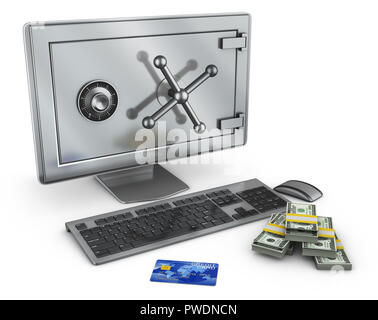 A personal computer in which the screen is an safe. 3d rendering. Stock Photo