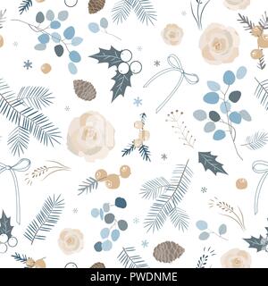 Elegant winter seamless pattern. Vector illustration. Pastel palette Stock Vector