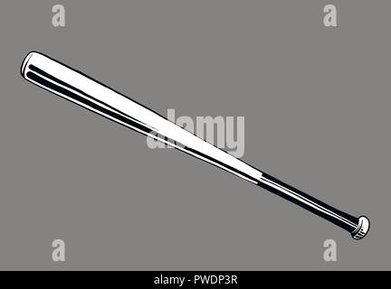 Hand drawn sketch of baseball bat in black on grey background. Detailed vintage style drawing, for posters, decoration and print.. Vector illustration Stock Vector