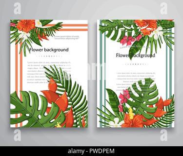 Vector invitations or announcements tropical flovers and leaves Stock Vector