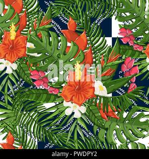 Vector seamless pattern with floral tropical flovers Stock Vector