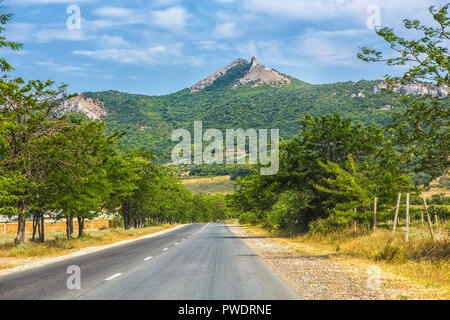 beautiful summer landscape of highway in mountainous area Stock Photo