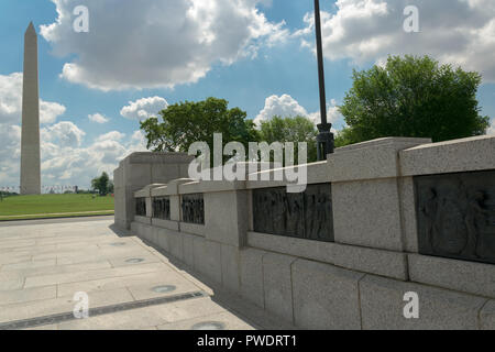 World War II Memorial with Washington Monument on the background, Washington DC - United States of America Stock Photo