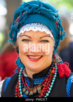 Boryspil, Ukraine. 14th Oct 2018. Beauty Ukranian woman in national costume. — The Protection of the Virgin is a national holiday celebrated by the Ukrainian Orthodox Church. On this day, at the same time, the holiday of the Ukrainian Cossacks, the Day of the creation of the Ukrainian Rebel Army and the Day of Defender of Ukraine are celebrated. Credit: Igor Golovnov/Alamy Live News Stock Photo