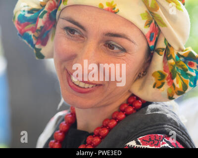 Boryspil, Ukraine. 14th Oct 2018. Beauty Ukranian woman in national costume. — The Protection of the Virgin is a national holiday celebrated by the Ukrainian Orthodox Church. On this day, at the same time, the holiday of the Ukrainian Cossacks, the Day of the creation of the Ukrainian Rebel Army and the Day of Defender of Ukraine are celebrated. Credit: Igor Golovnov/Alamy Live News Stock Photo