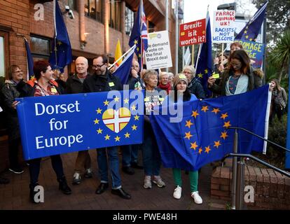 Bournemouth, UK. 15th Oct 2018. Anti Brexit protesters at Bournemouth International Centre, (BIC), Dorset, UK Credit: Finnbarr Webster/Alamy Live News Stock Photo