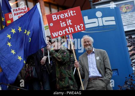Bournemouth, UK. 15th Oct 2018. Anti Brexit protesters at Bournemouth International Centre, (BIC), Dorset, UK Credit: Finnbarr Webster/Alamy Live News Stock Photo