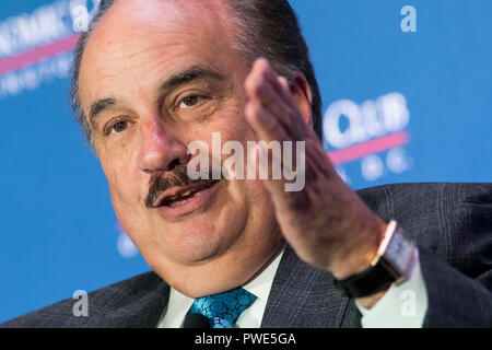 Washington DC, USA. 15th Oct 2018. Larry Merlo, President and CEO of CVS Health, participates in an interview during an Economic Club of Washington event in Washington, D.C., on October 15, 2018. Credit: Kristoffer Tripplaar/Alamy Live News Stock Photo