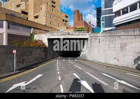 The Queensway Mersey Tunnel exit onto The Strand on Liverpool Waterfront. Stock Photo