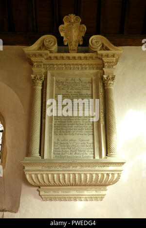 Large wall plaque at St James the Great, Fulbrook church. Oxfordshire. Stock Photo