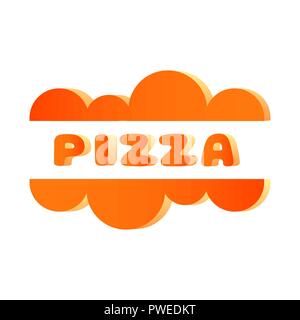 Colorful poster for cafe with pizza quote on white background. Volume text illustration. Pizza cover for cafe. Food flyer. Stock Vector