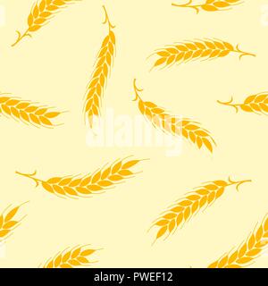 Seamless pattern. Simple vector ears of wheat on beige background. illustration for agriculture or bakery. Stock Vector
