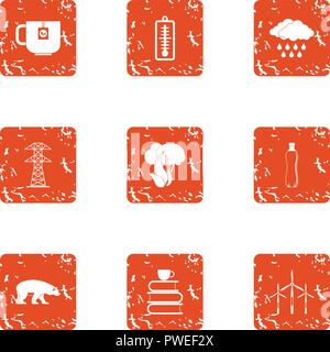 Forest destruction icons set, grunge style Stock Vector