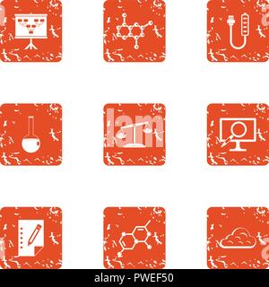 Radiochemistry icons set, grunge style Stock Vector