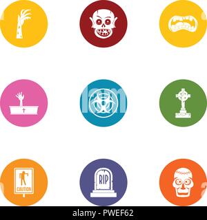 Dead guy icons set, flat style Stock Vector