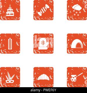 Hot party icons set, grunge style Stock Vector