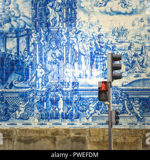 Street of Porto, decorated with azulejos tiles Stock Photo