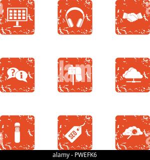 Desk network icons set, grunge style Stock Vector