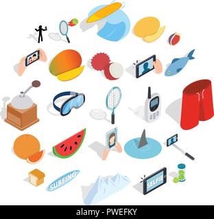 Vigorous icons set, isometric style Stock Vector