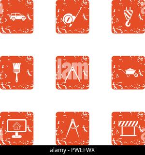 Commute icons set, grunge style Stock Vector
