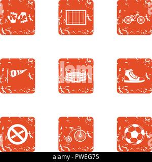 Lesson at stadium icons set, grunge style Stock Vector