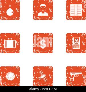 Cash office icons set, grunge style Stock Vector