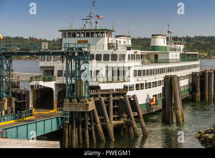 BREMERTON, WASHINGTON STATE, USA - JUNE 2018: The car and passenger ferry 'Hyak' docked in Bremerton prior to the return trip to Seattle. Stock Photo