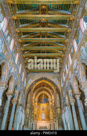 Indoor sight in the Cathedral of Monreale, in the province of Palermo. Sicily, southern Italy. Stock Photo