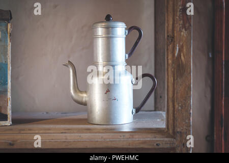 double tea kettle pot vintage old kitchenware Stock Photo