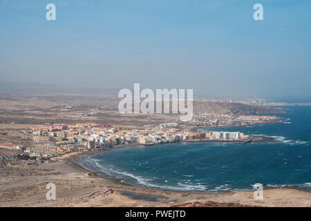 El Medano, city and beach aerial , Tenerife, Spain - Stock Photo