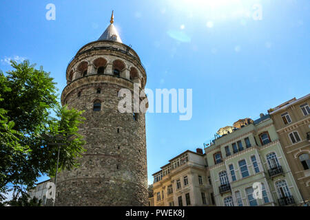 Galata Tower at the End of Taksim Street , Istanbul , Turkey Stock Photo