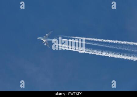 Airliner at cruising altitude Stock Photo