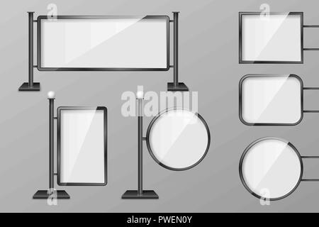 Outdoor 3d Retail lighting billboards. Set of Light boxes template. Realistic boards for advertising and design, Billboard and announcement lightbox screen. vector illustration Stock Vector