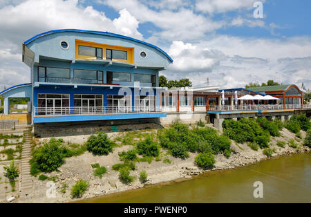 Romania, Giurgiu at the Danube, Muntenia, Greater Wallachia, Danube bank at the harbour, Restaurant Perla Dunarii Stock Photo