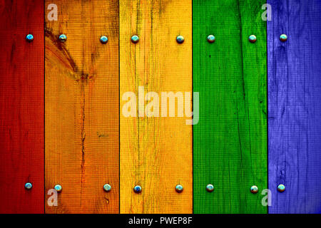 Bright multicolored wood planks as a background Stock Photo