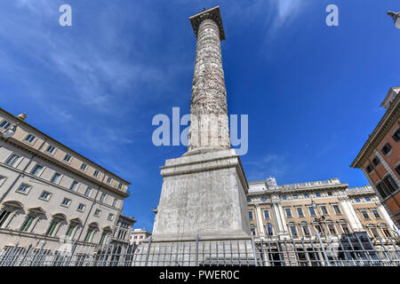 Marble Column of Marcus Aurelius in Piazza Colonna square in Rome, Italy. It is a Doric column about 100 feet high built in 2nd century AD and featuri Stock Photo