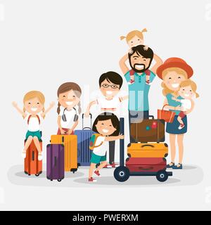 Happy large family on isolated background. Vector illustration Stock Vector