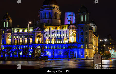 The Mersey Docks and Harbour Board Building on Liverpool's Pier Head and Waterfront, Albion House on the right. Image taken in October 2018. Stock Photo