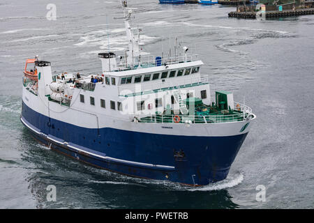 ship in the harbor of Torshavn on Faroer islands denmark Stock Photo