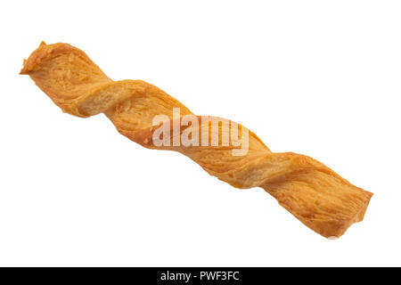 Bread twisted salty sticks with cheese isolated on white baclkground. Stock Photo