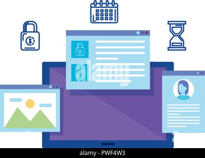 tablet with social media icons vector illustration desing Stock Vector