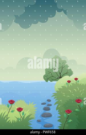 A vector illustration of Rain Causing Flood Stock Vector