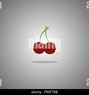 Cherry on a gray background with a gradient. Vector illustration. Stock Vector