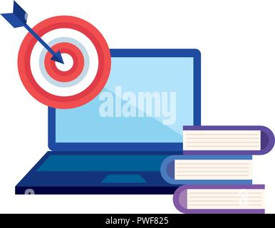 laptop with books and target vector illustration design Stock Vector