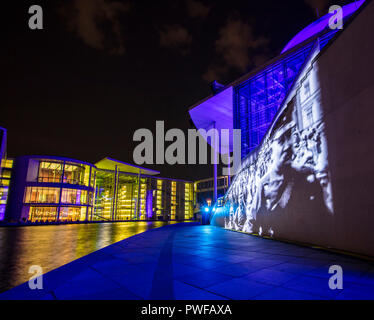 Berlin, Germany; 19th August 2018; Marie Elisabeth Luders Haus, Paul Lobe Haus and Reichstag by River Spree Stock Photo