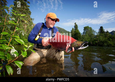 Freshwater fly fishing for trout and salmon. Stock Photo
