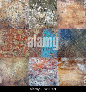 Seamless pattern. Squares of multicolored, cracked plaster. Stock Photo