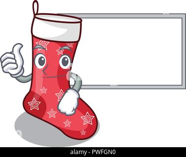 Thumbs up with board character christmas sock for decoration christmas Stock Vector