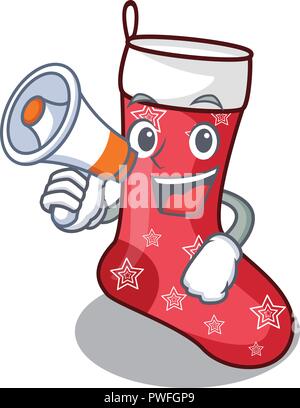 With megaphone character christmas sock for decoration christmas Stock Vector