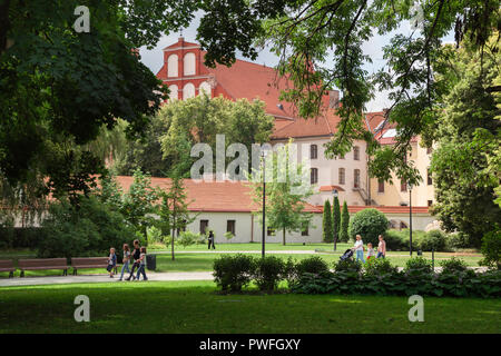 Vilnius park, scenic view in summer of people walking through the Bernardine Gardens in the center of Vilnius, Lithuania. Stock Photo